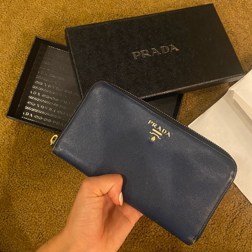 Prada Long leather wallet navy blue